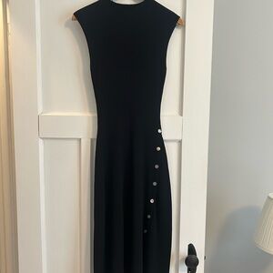 Maje Black Sheath Midi Dress Cap Sleeve Crew Neck